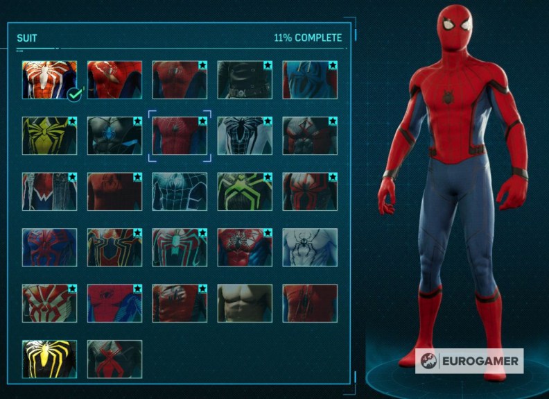 Spider-Man PS4 Suits Screen
