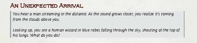 A description of the wizard falling through the clouds.
